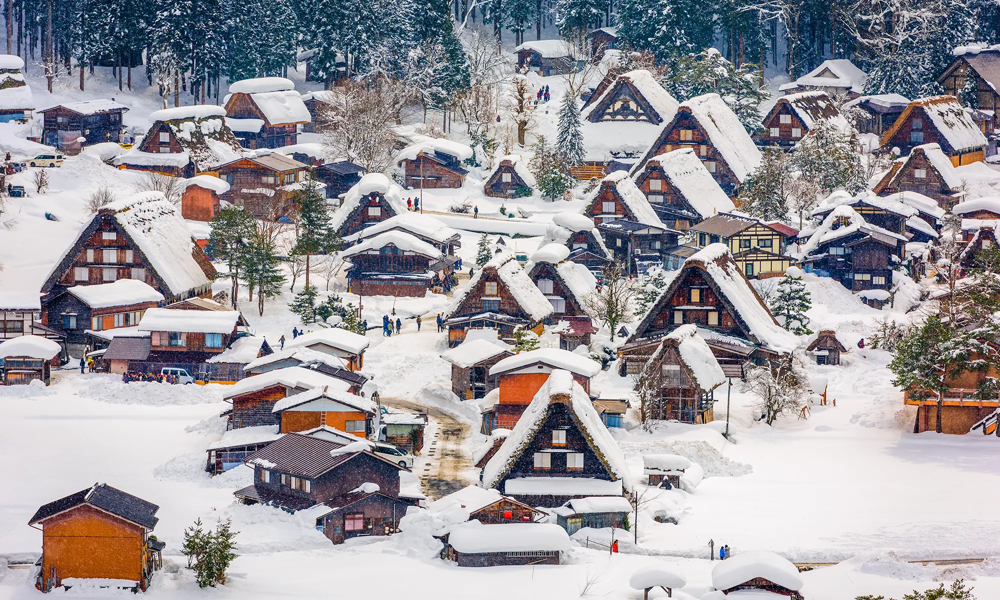 Shirakawa-go traditional Gassho-zukuri village covered in snow, Japan
