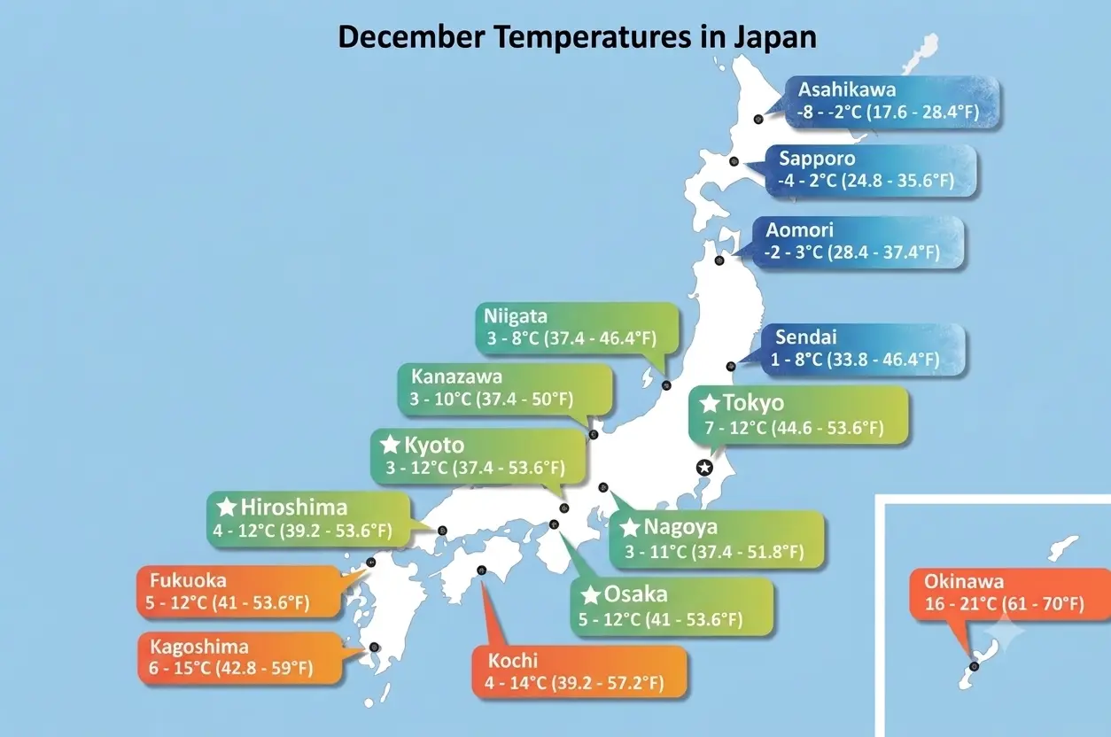 December temperatures forecast in Japan 