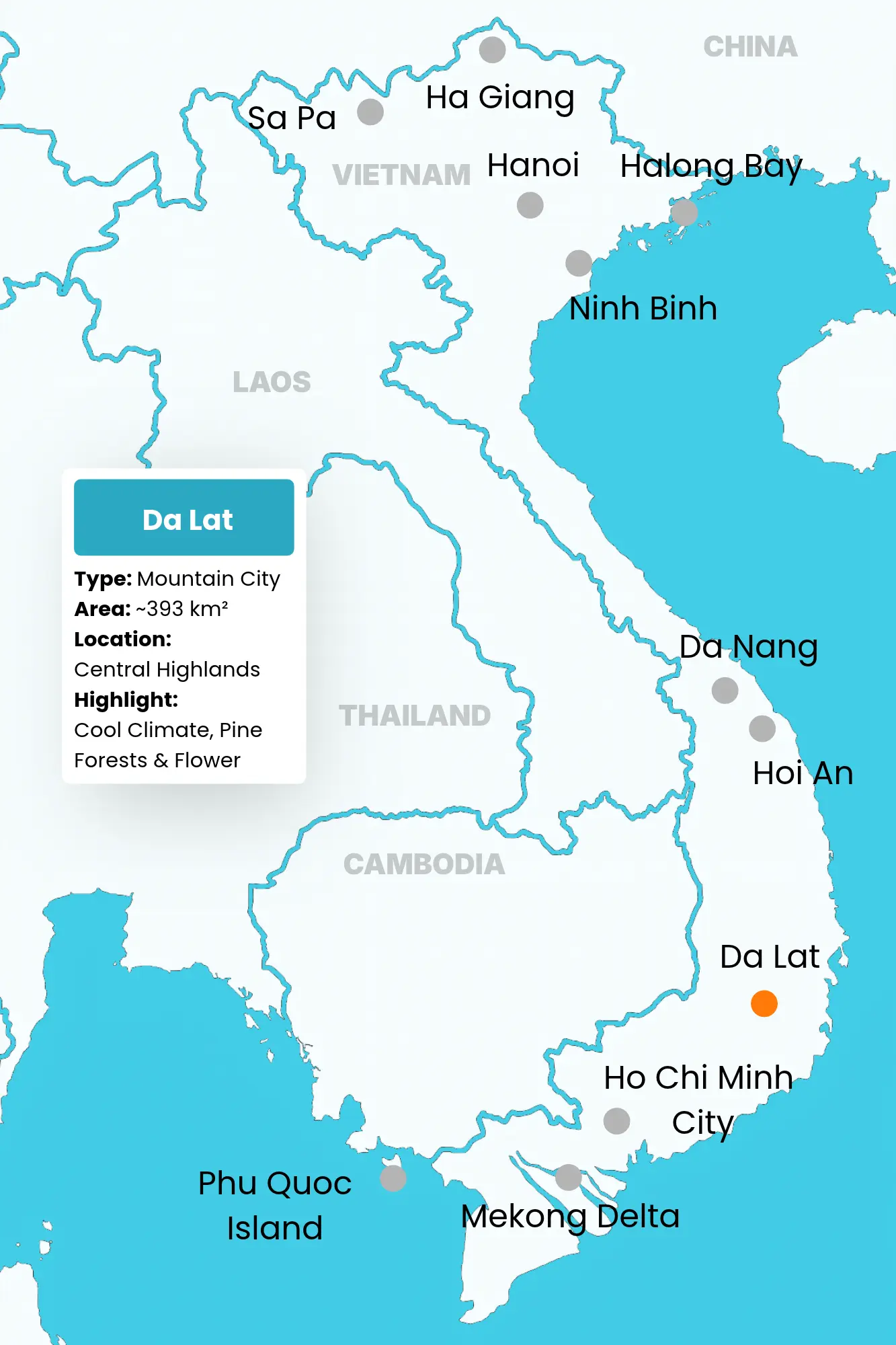Da Lat in Vietnam Map