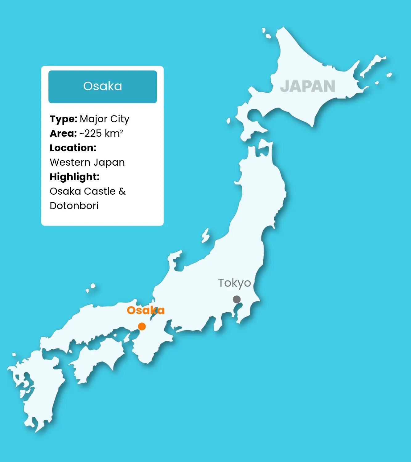 Osaka on Japan Map